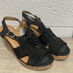 SO black crochet canvas wedges womens size‎ 9.5